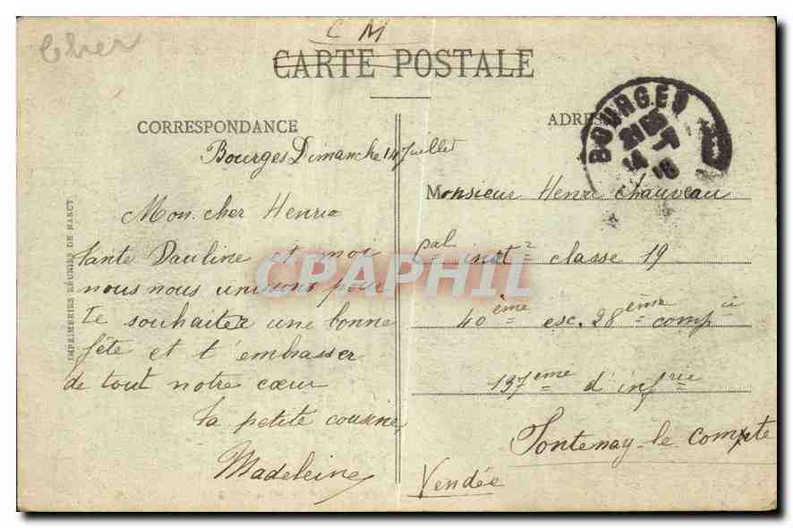 CPA Bourges Palais Jacques Coeur Porte de la Chapelle  — Rückseite