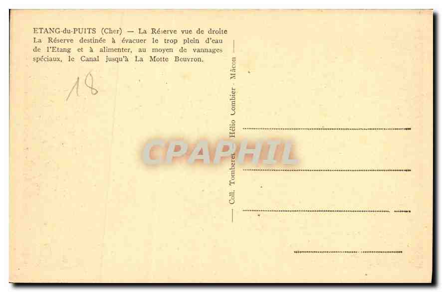Etang-du-Puits (Cher) — La Réserve vue de droite — Éditeur : Hélio Lombier-Macou — Rückseite