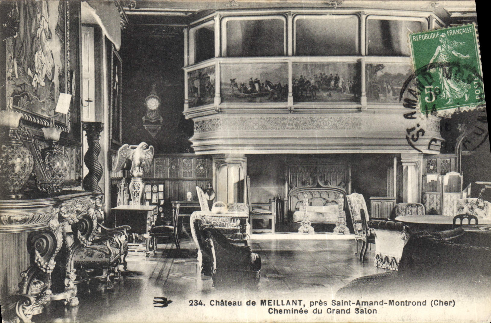 Schloss MEILLANT, nahe Saint-Amand-Montrond (Cher) — Kamin des Großen Salons — Verlag CPAPHIL, Nr. 234