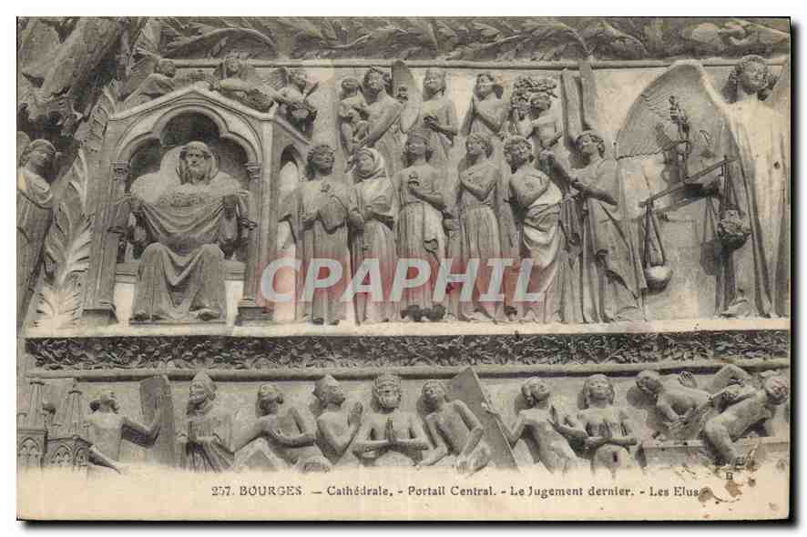 CPA Bourges Cathedrale Portail Central Le Jugement dernier Les elus