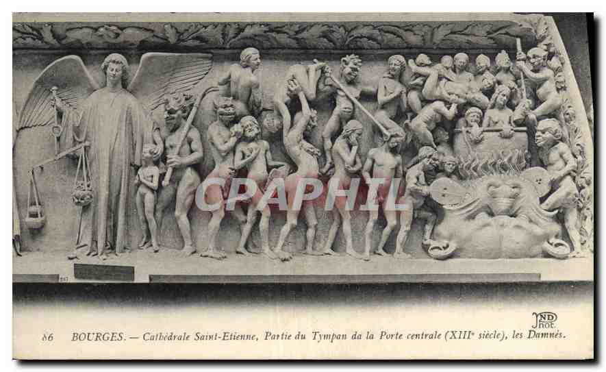 Bourges — Cathédrale Saint-Étienne, Partie du Tympan de la Porte centrale (XIIIe siècle), les Damnés — NDH