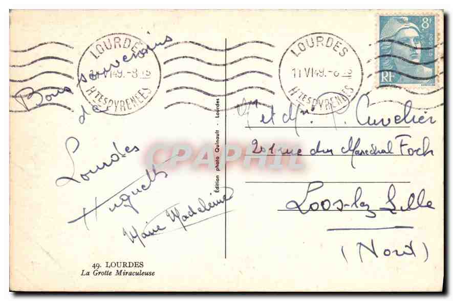 CPA Lourdes La Grotte Miraculeuse  — Verso