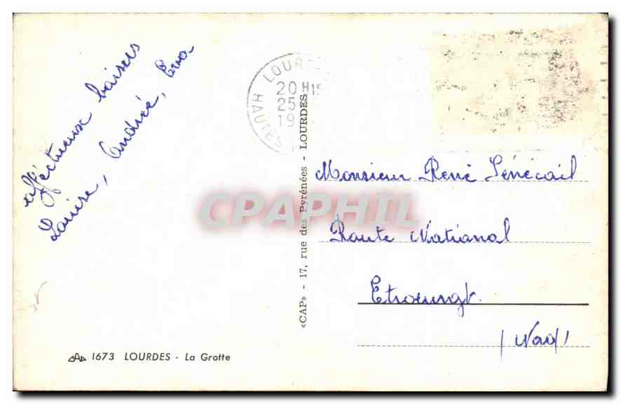 CPA Lourdes La Grotte  — Verso