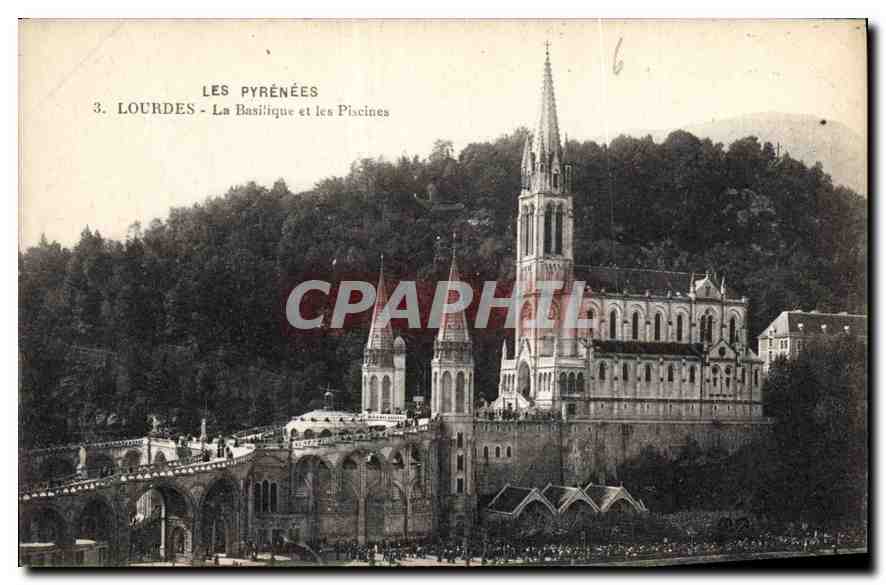 CPA Les Pyrenees Lourdes La Basilique et les Piscines 