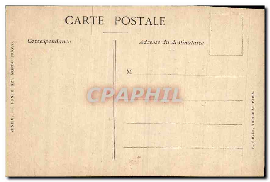 CPA Venise Ponte del Mondo Nuovo  — Verso