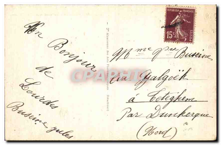 CPA Lourdes La Basilique et le Rosaire  — Verso