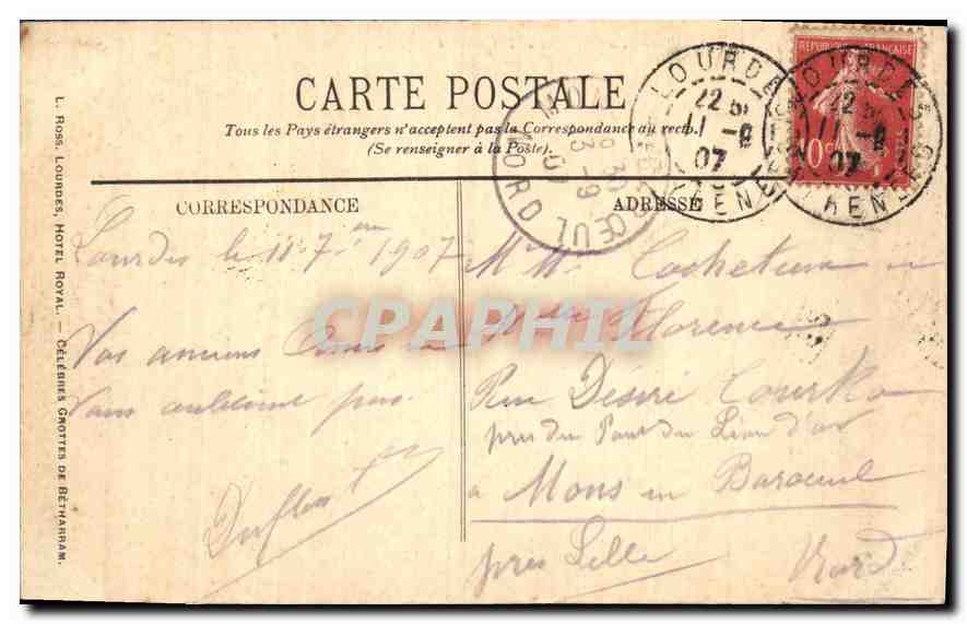 CPA Lourdes La Basilique et le Calvaire  — Verso