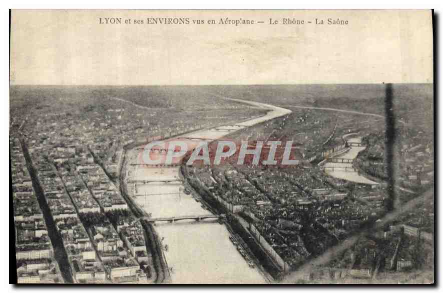 CPA Lyon et ses Environs vus en Aeroplane Le Rhone La Saone Avion