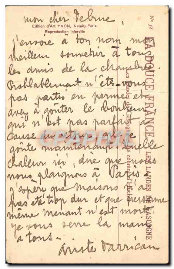 CPA Les Landes De Gascogne Le courant d'Huchet — Rückseite