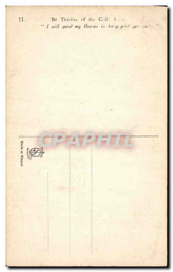 Sainte Thérèse de l'Enfant-Jésus — couvrant son crucifix de roses — éditeur Chy, n°11 — Rückseite