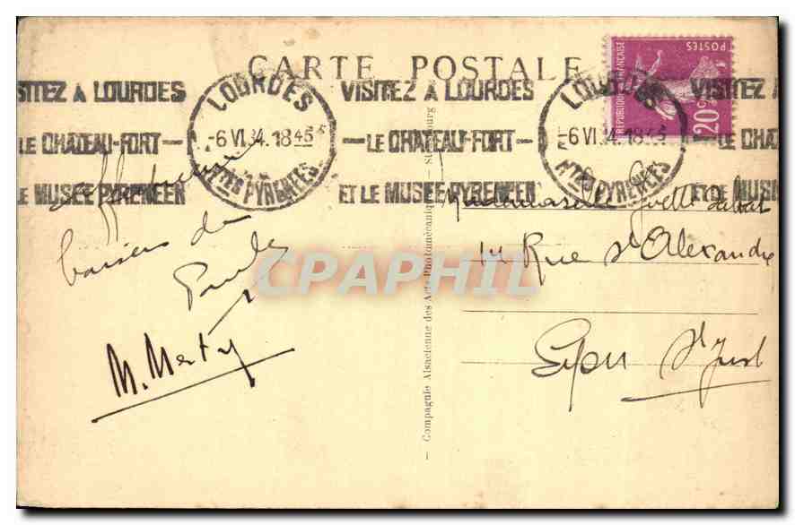 CPA Lourdes La Basilique et les Pyrenees  — Verso