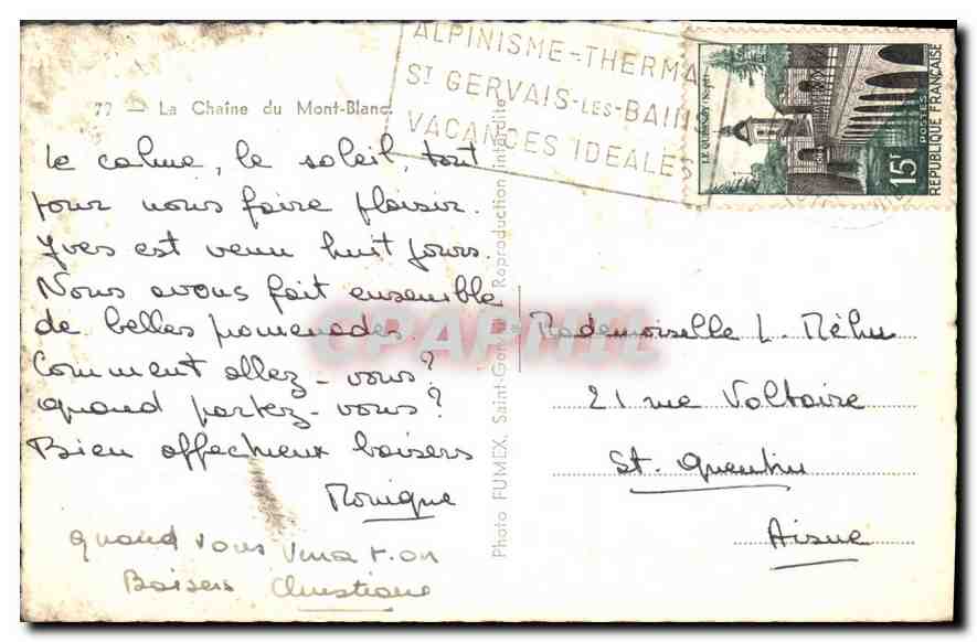 CPA La Chaine du Mont Blanc  — Verso