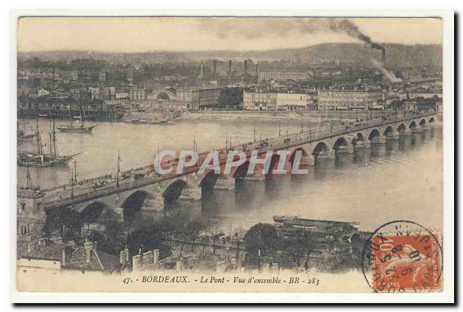 BORDEAuX le Pont vue d'ensemble Voiliers CPA