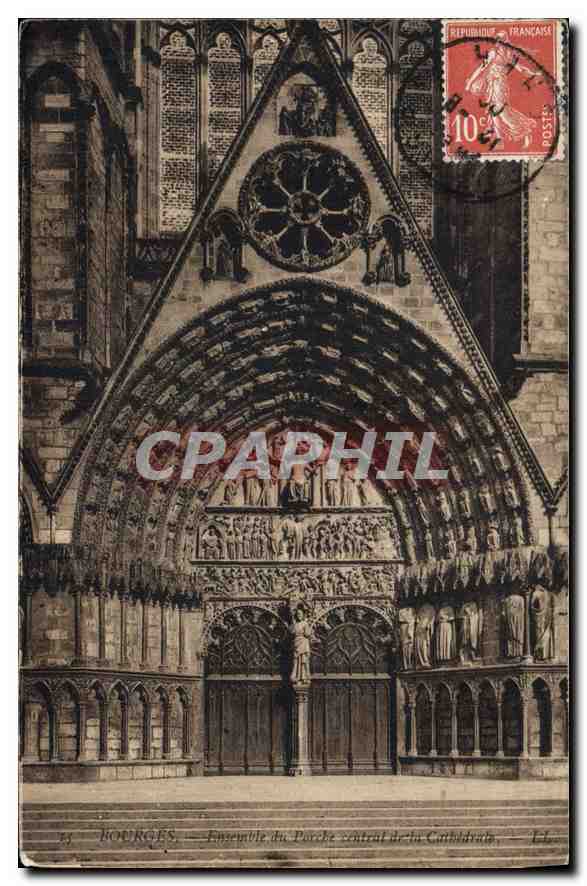 Bourges — Ensemble du Porche central de la Cathédrale — Éditeur L.L. n° 54