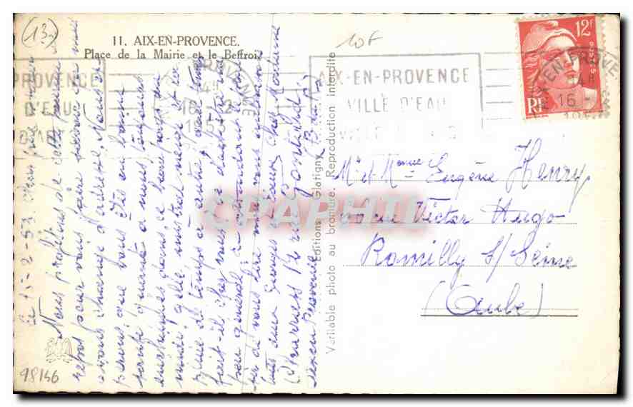 CPA Aix en provence Place de la Mairie et le Beffroi  — Rückseite