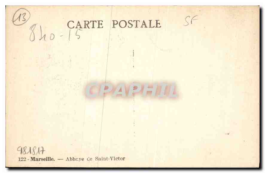CPA Marseille Abbaye de Saint Victor  — Verso