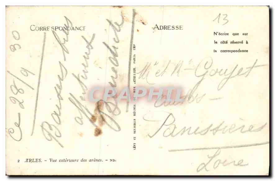 CPA Arles vue exterieure des Arenes  — Rückseite