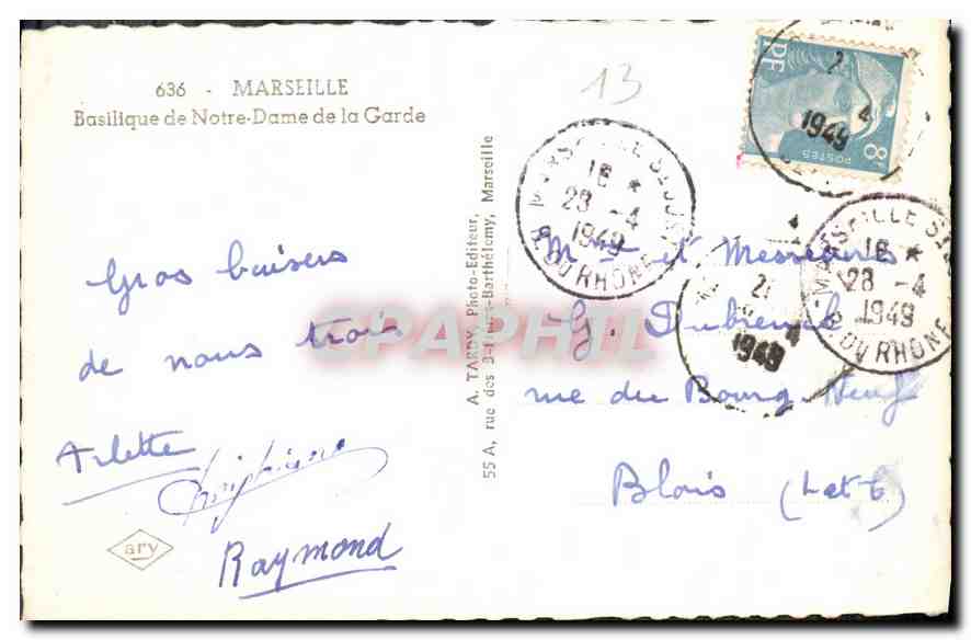 CPA Marseille Basilique de notre Dame de la Garde  — Rückseite