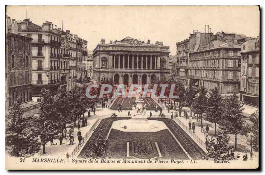 CPA Marseille Square de la Bourse et Monument de Pierre Puget 