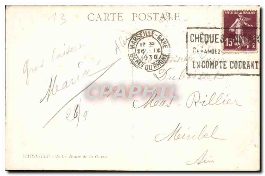 CPA Marseille Notre Dame de la Garde  — Rückseite