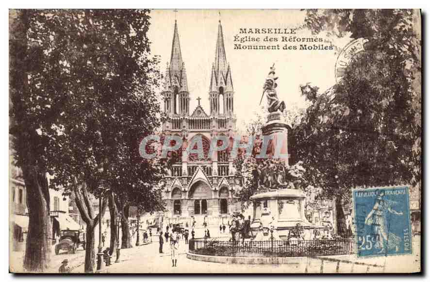 CPA Marseille Eglise des reformes Monument des Mobiles 