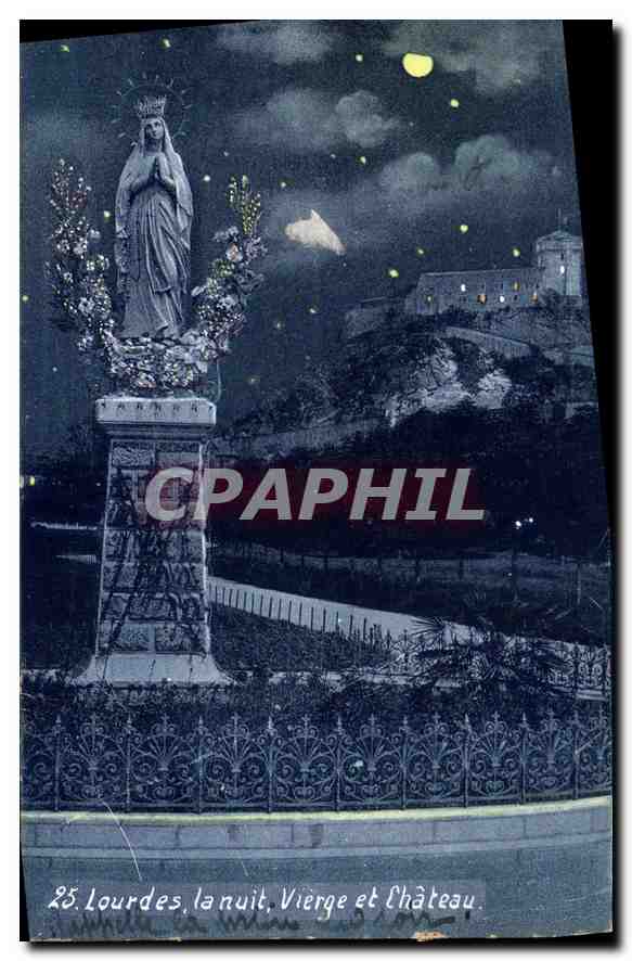 CPA Lourdes la nuit Vierge et Chateau 
