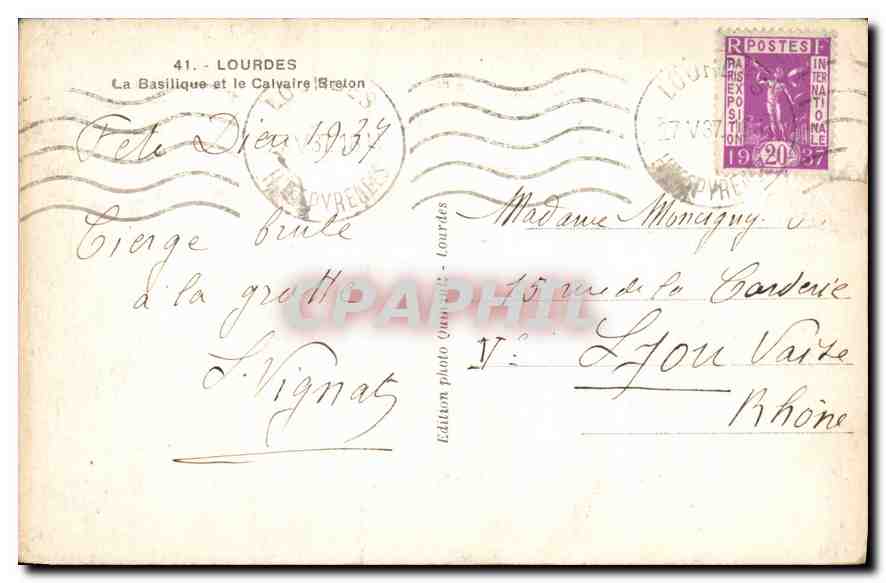 CPA Lourdes la Basilique et le Calvaire Breton  — Rückseite