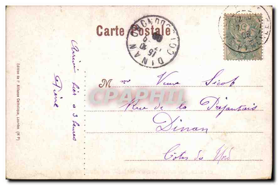 CPA Grotte miraculeuse de N D de Lourdes  — Verso