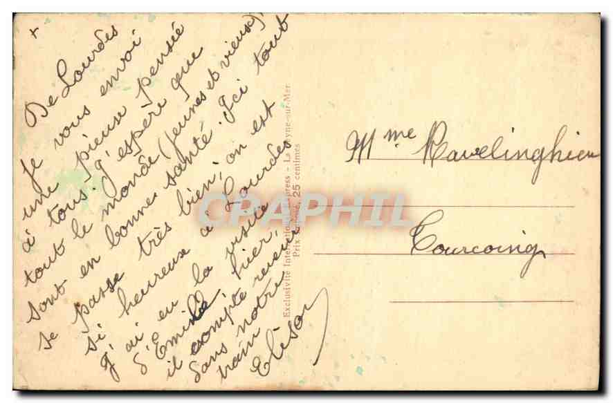 CPA Cliche Lacaze Harimann Lourdes Juillet 1934 Bernadette rentrant de Bartres a la veille des appar — Verso