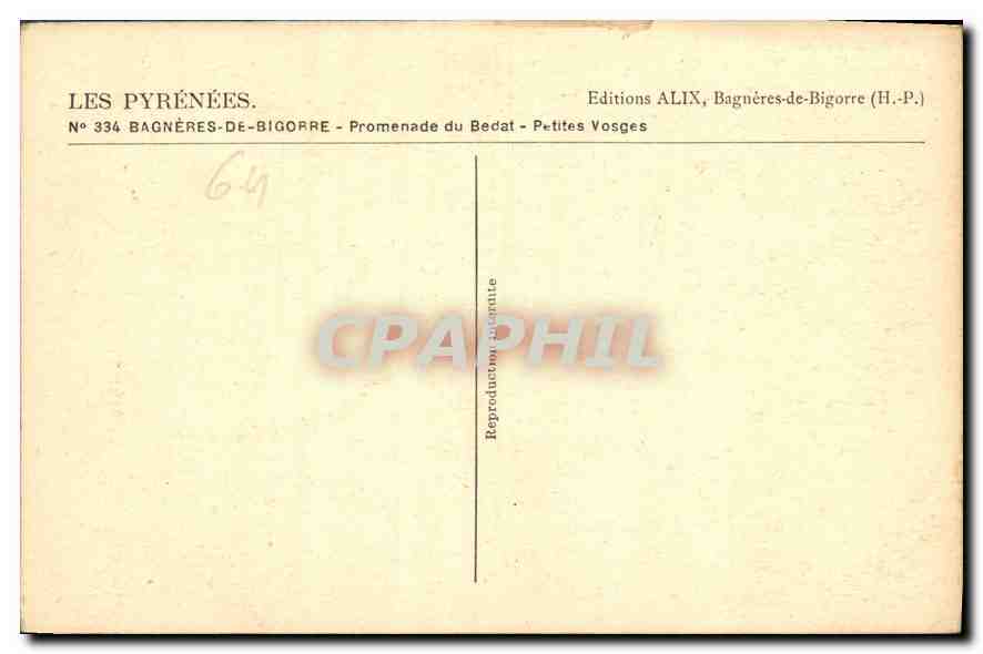 Les Pyrénées — Bagnères-de-Bigorre — Promenade du Bedat — Petites Vosges — Éditions ALIX — Achterkant