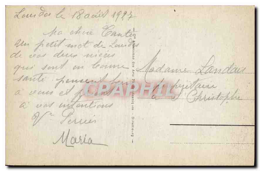 CPA Lourdes la Basilique et le Gave  — Verso