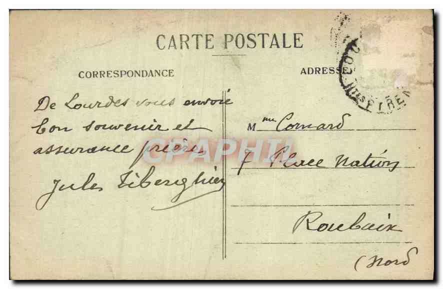 CPA Clocher de l'eglise du Sacre coeur de la Paroisse de Lourdes  — Verso