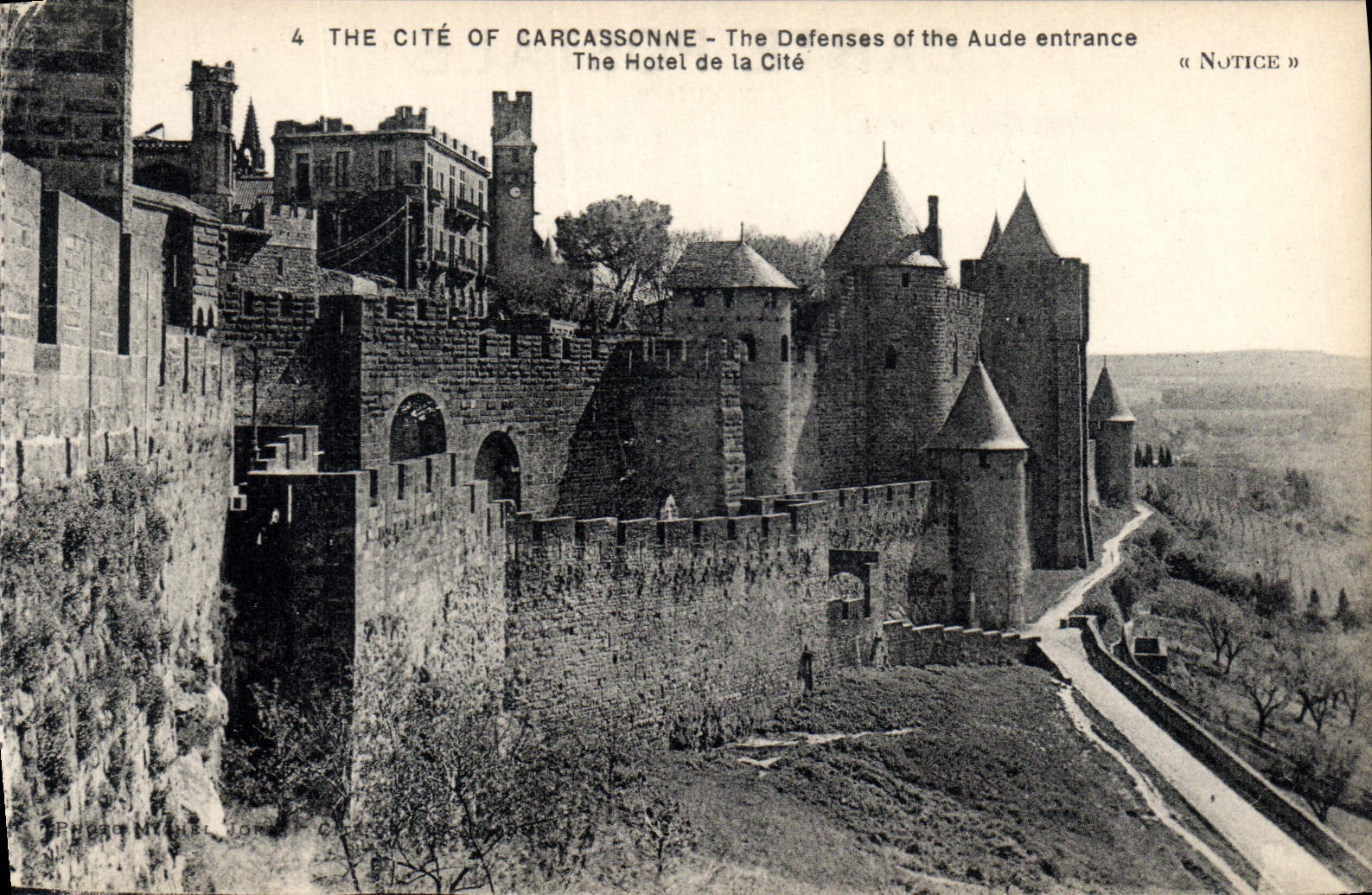 CPA The Cite of Carcassonne Les defense de la Porte the defenses of the aude entrance The Hotel de l
