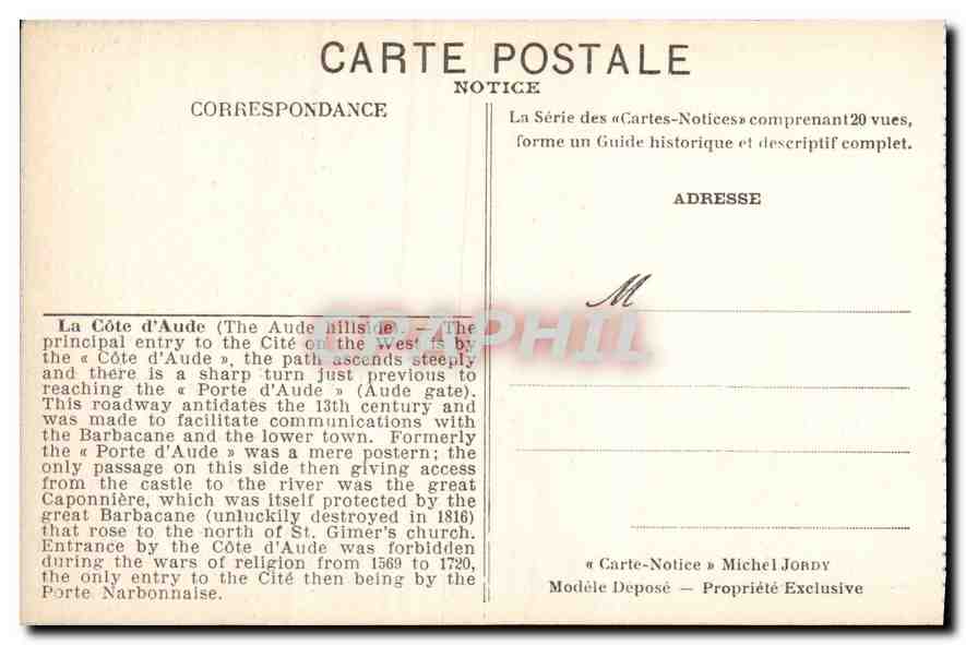 La Cité de Carcassonne — La Côte d'Aude — Notice — Rückseite
