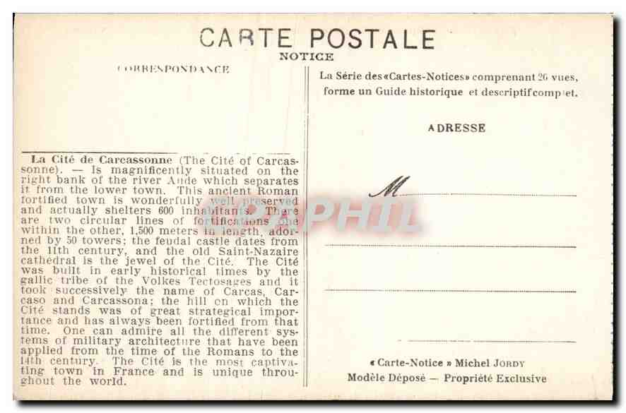Carcassonne — Vue générale vers l'ouest — Notice — Rückseite
