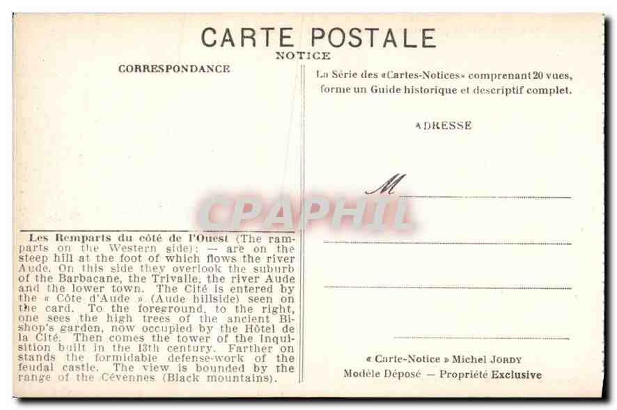Carcassonne — Les Ramparts du côté de l'Ouest — Notice n°10, éditeur Michel Jordy — Rückseite