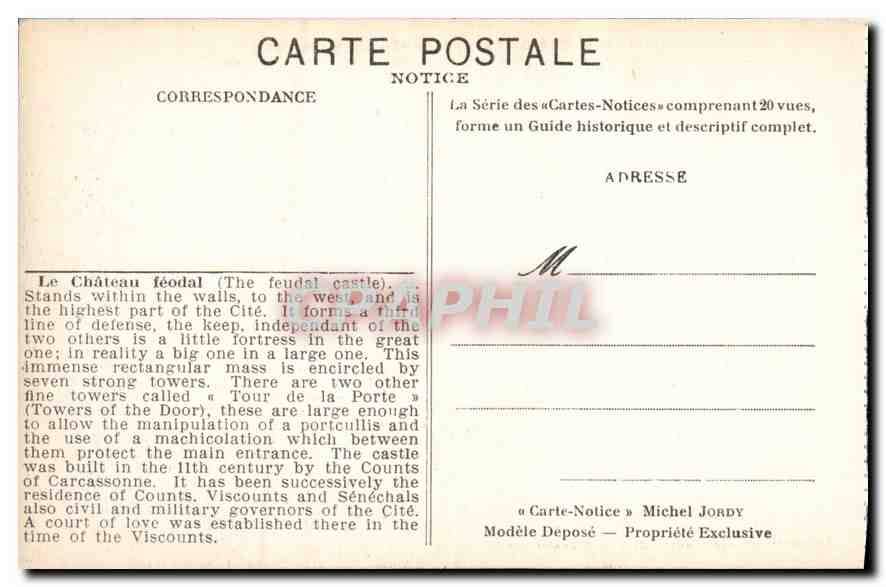 CPA The Cite of Carcassonne the fendal Castle Main Entrance  — Verso