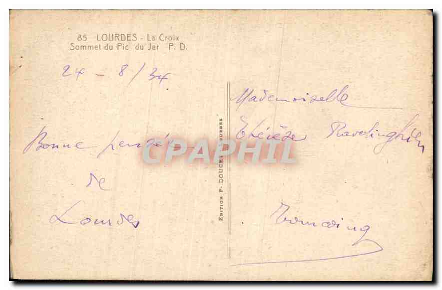 CPA Lourdes la Croix Sommet du Pic du Jer  — Verso