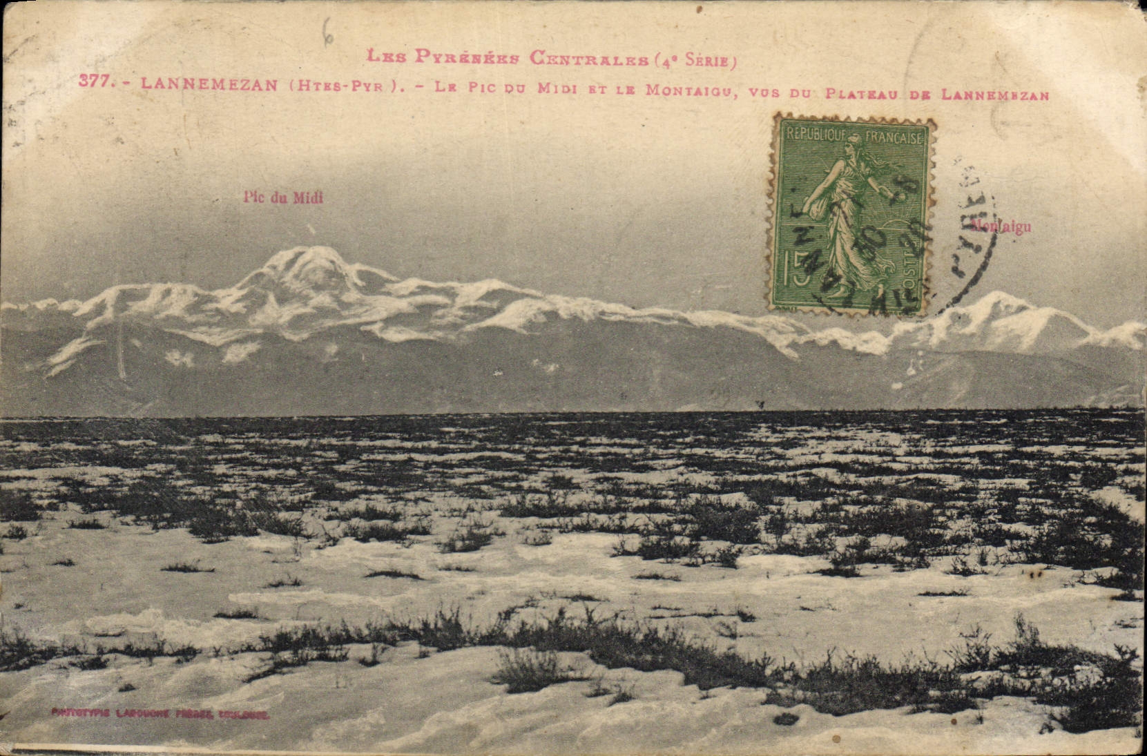 Les Pyrénées Centrales (4e Série) — Le Pic du Midi et le Montaigu, vus du Plateau de Lannemezan — Phototypie Laroche Frères, Toulouse