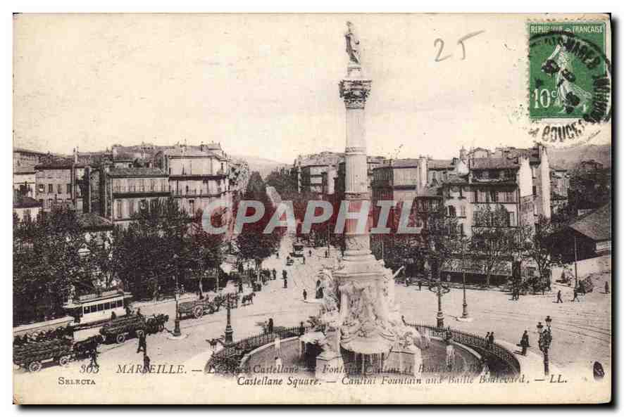CPA Marseille la Place Castellane Fontaine Cantini Baille Boulevard 
