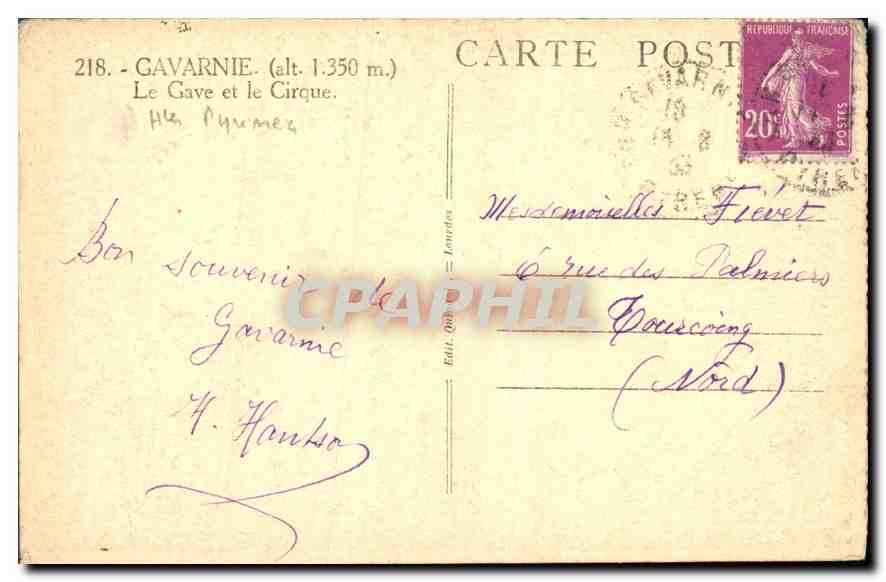 CPA Gavarnie le Gave et le Cirque  — Verso