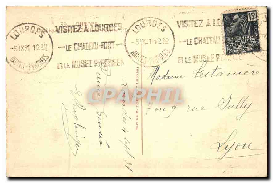CPA Lourdes la Basilique  — Verso