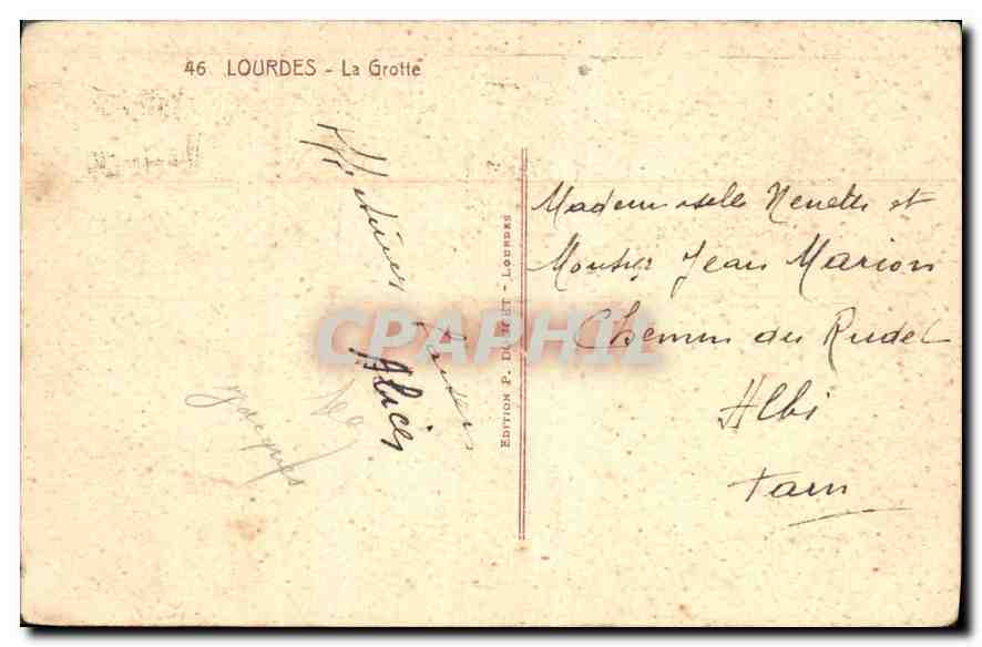 CPA Lourdes la Grotte  — Verso