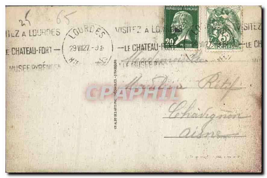 CPA Lourdes Le Chateau Fort et le Gave  — Verso
