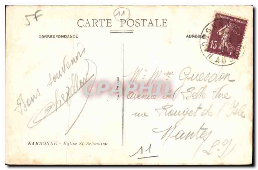 Église Saint-Sébastien — Narbonne — éditeur inconnu, n° de série 17 — Verso