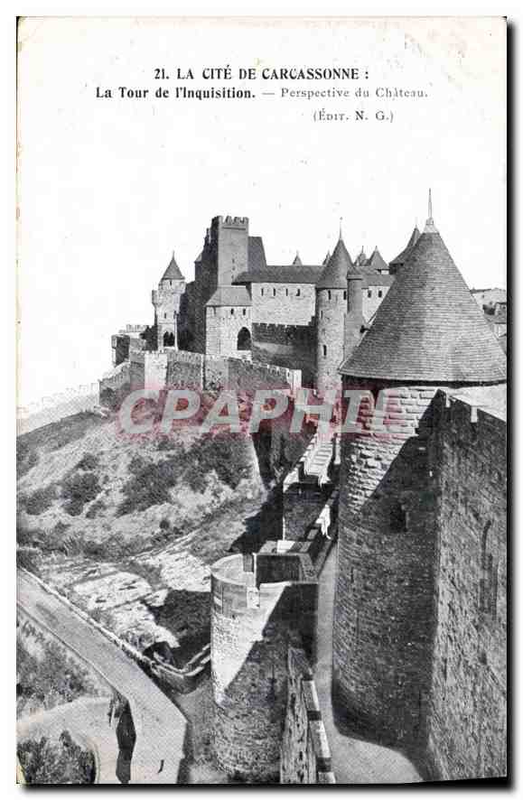 Carcassonne — La Tour de l'Inquisition — Perspective du Château — Édit. N.G.