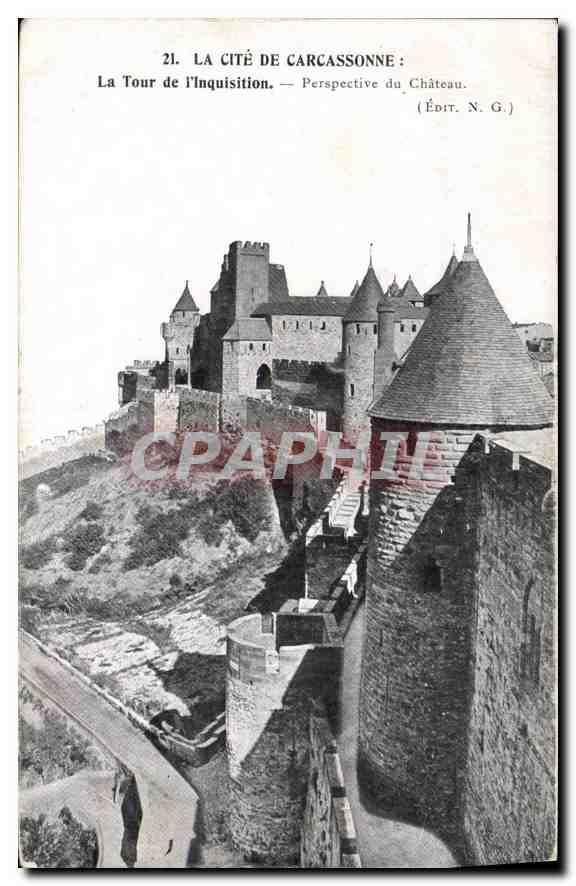 Carcassonne — La Tour de l'Inquisition — Perspective du Château — Édit. N.G.