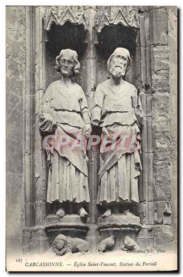 Carcassonne — Église Saint-Vincent, Statues du Portail — Cuthbertous ND. Phot.