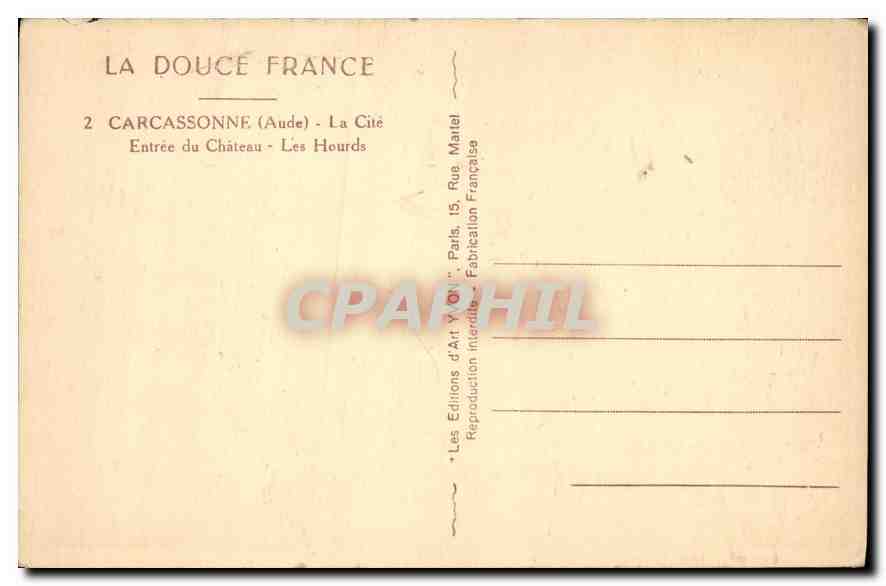 Carcassonne (Aude) — Entrée du Château - Les Hourds — Éditions d'Art Yvon — Rückseite