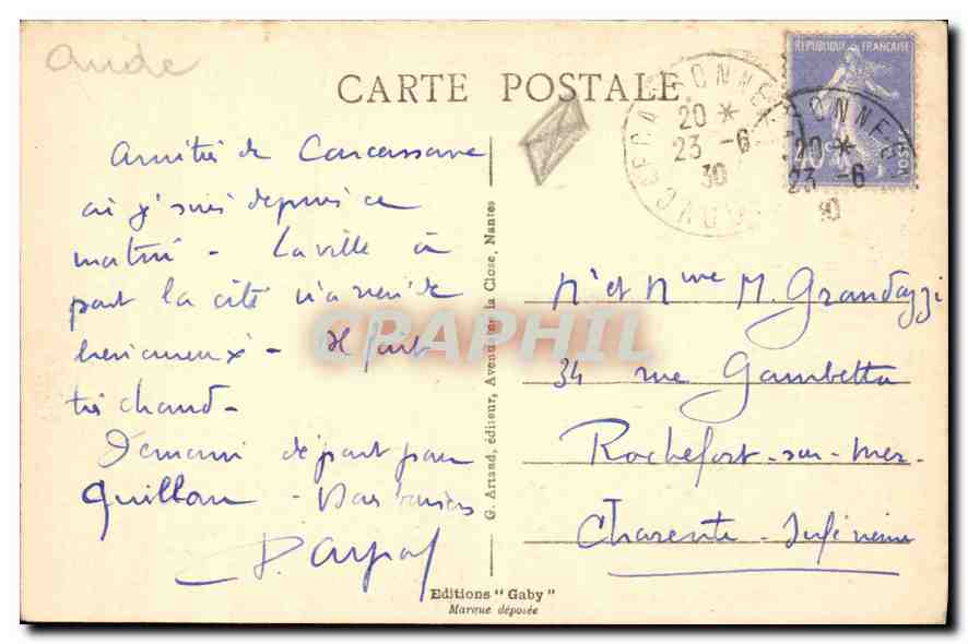 CPA Carcassonne La Cite Defenses de la Porte d'Aude  — Verso